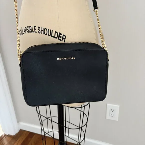 Michael Kors Jet Set Large Saffiano Leather East West Shoulder Crossbody Black - Picture 2 of 9